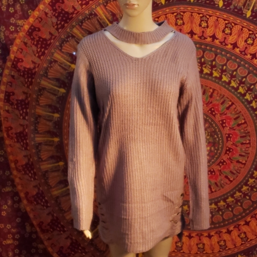 Say What? Distressed Knit Oversized Shredded Grunge Tunic Small